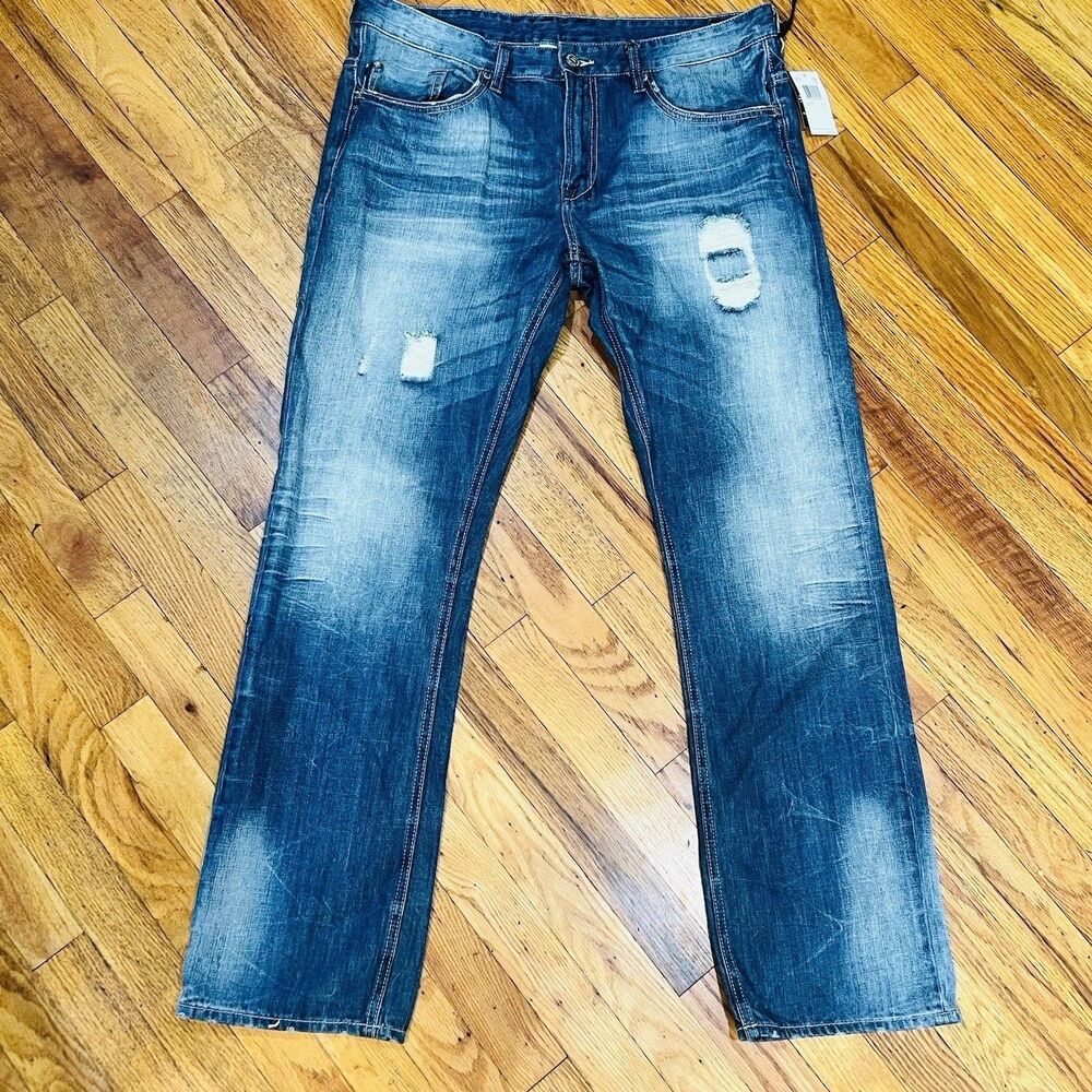 Buffalo David Bitton Six Basic Slim Straight Distressed Jeans 36x32 NWT MSRP$109
